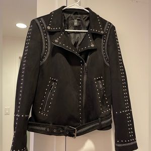 AQUA Studded Faux Suede Moto Jacket